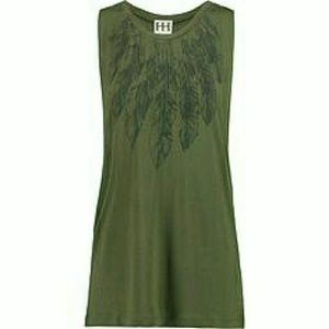 Haute Hippie Feathers Muscle Tank Military Green